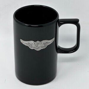 Harley Davidson Coffee Mug w/ Raised Shield & Wings Black Tall Cup #0522